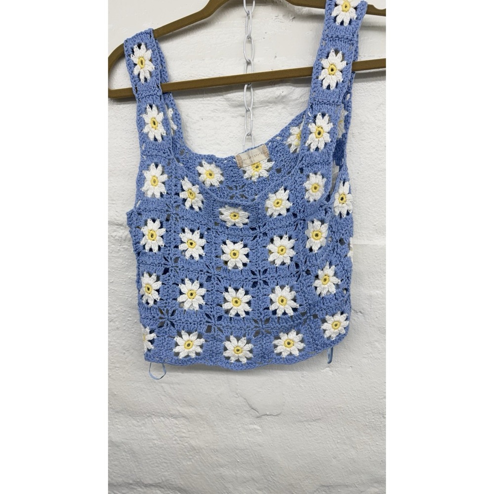 Crochet Granny Square Crop Daisy Top Sz M Tank Sleeveless Boho Hippie Colorful - Picture 3 of 8